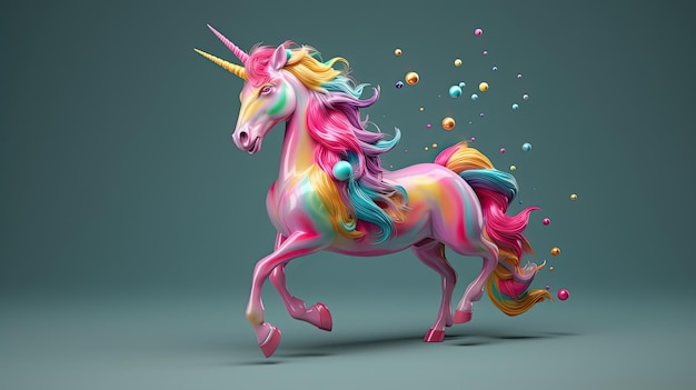 Foto unicorno gonfio colorato renderizzato in 3d