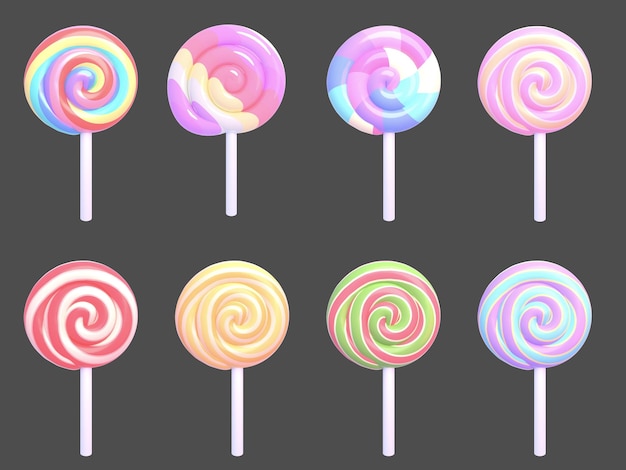 3d rendered colorful sweet lollipops set