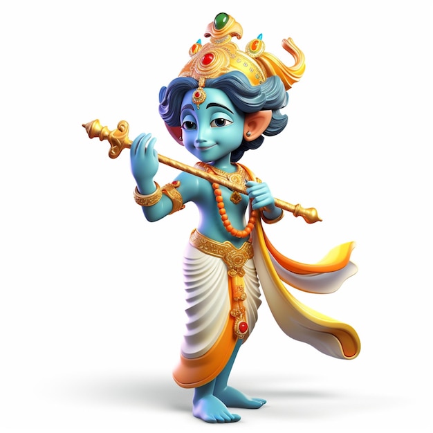 3D rendered cute baby Krishna cartoon illustration