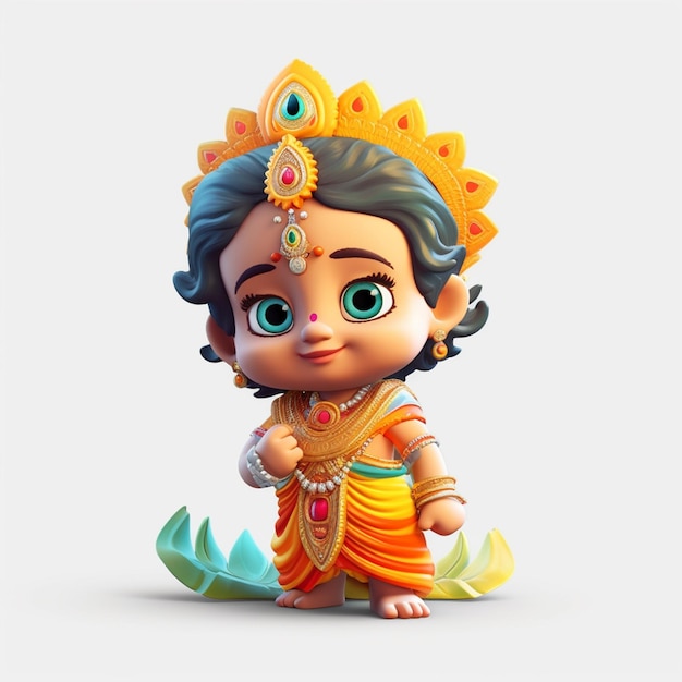 3D rendered cute baby Krishna cartoon illustration