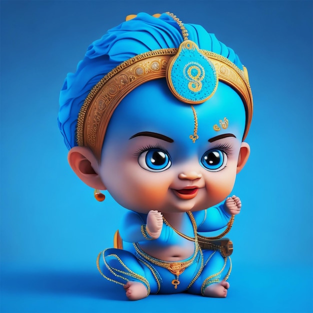 3d rendered cute baby Krishna cartoon illustration