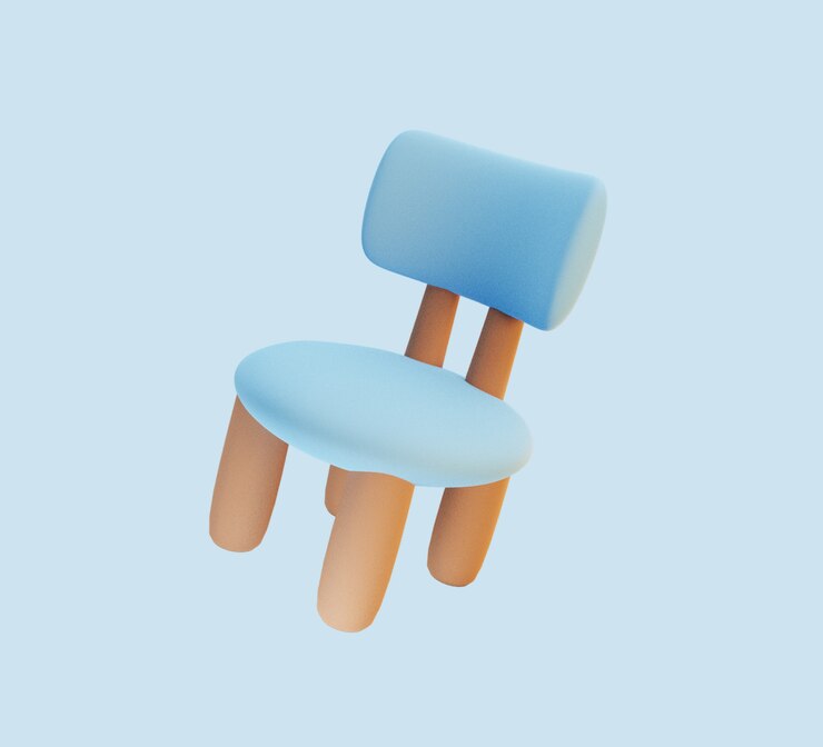 Photo 3d 렌더링된 귀여운 파란색 의자