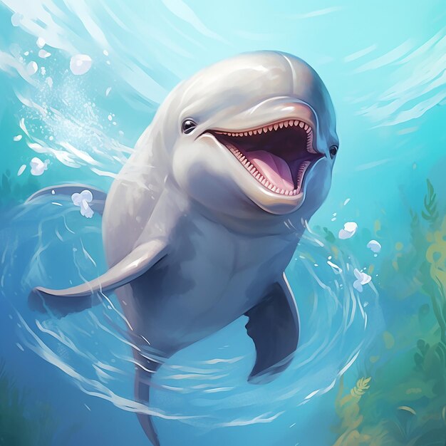 3d rendered cute dolphin portrait looking into your eye