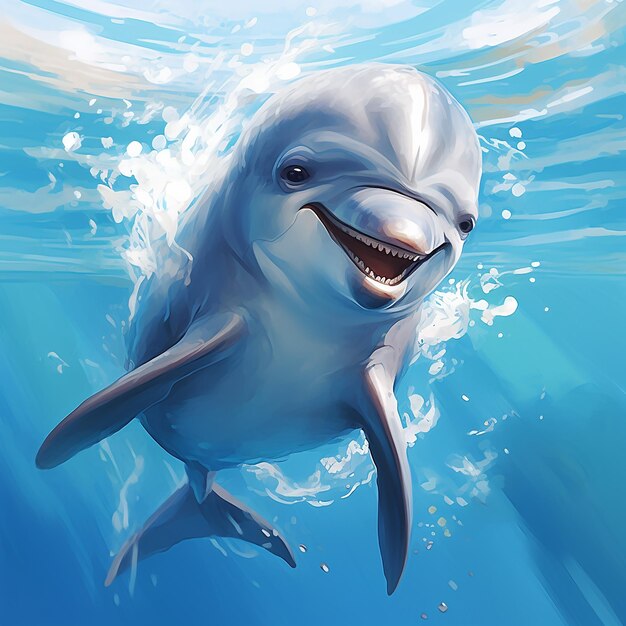 3d rendered cute dolphin portrait looking into your eye
