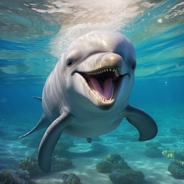 3d rendered cute dolphin portrait looking into your eye