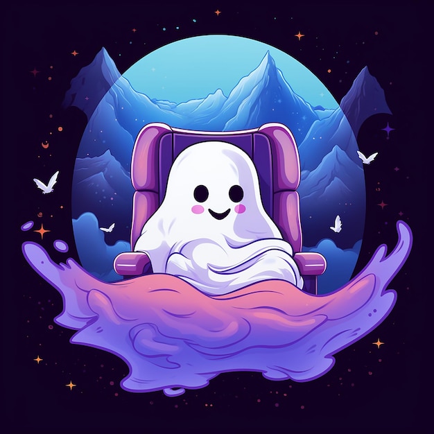 Photo 3d rendered cute ghost on plane
