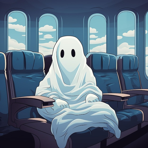 Photo 3d rendered cute ghost on plane