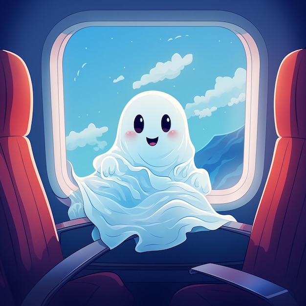 Photo 3d rendered cute ghost on plane