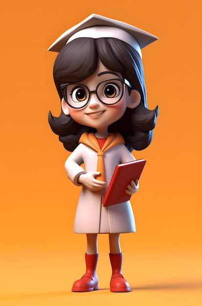 3D rendered cute girl graduate illustration