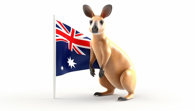 3d изображенная симпатичная икона кенгуру с австралийским флагом, изолированная День Австралии