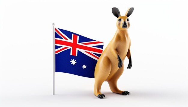 Фото 3d изображенная симпатичная икона кенгуру с австралийским флагом, изолированная день австралии