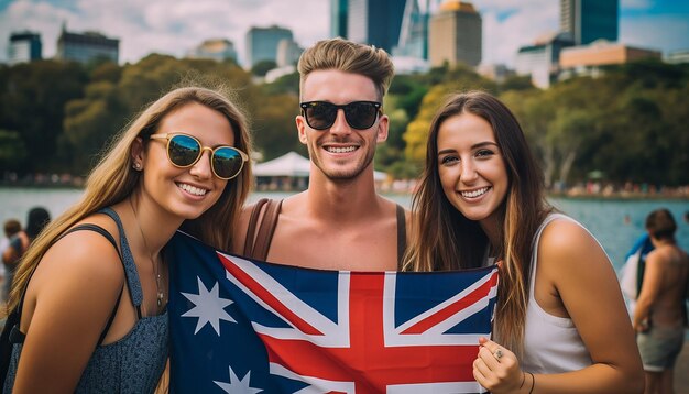 3d rendered cute kangaroo icon with Australian flag isolated Australia Day