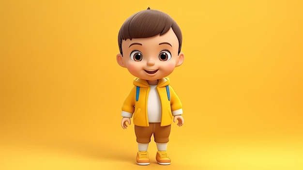 3d rendered cute kid character isolated on yellow background