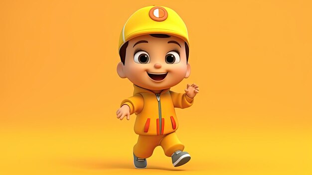 3d rendered cute kid character isolated on yellow background