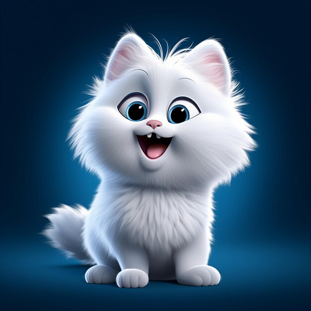 3d rendered cute little white baby kitten on dark blue background