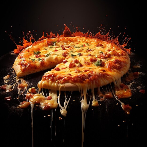 3D rendered delicious looking pizza with stringy cheese