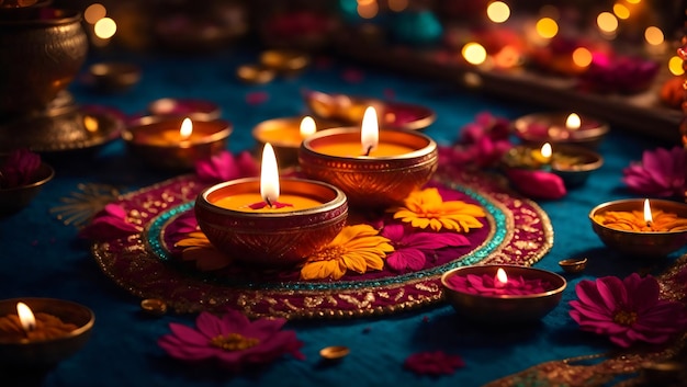 3d rendered detailed image of Diwali Rangoli with Diya created with Generative AI