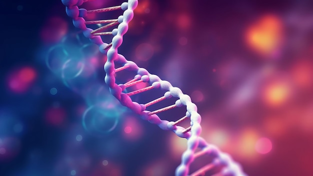 3D-рендеринг нити ДНК в ярких розовых и фиолетовых тонах Generative ai