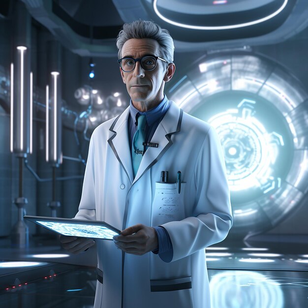 Photo 3d rendered doctor from the future concept