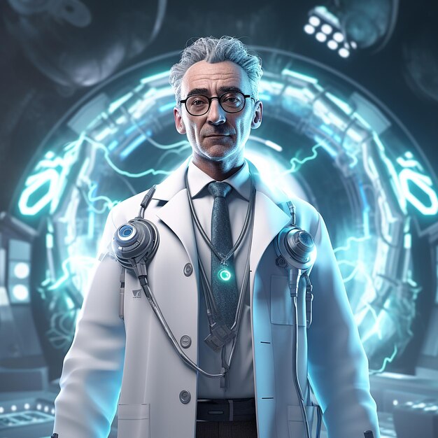 Photo 3d rendered doctor from the future concept