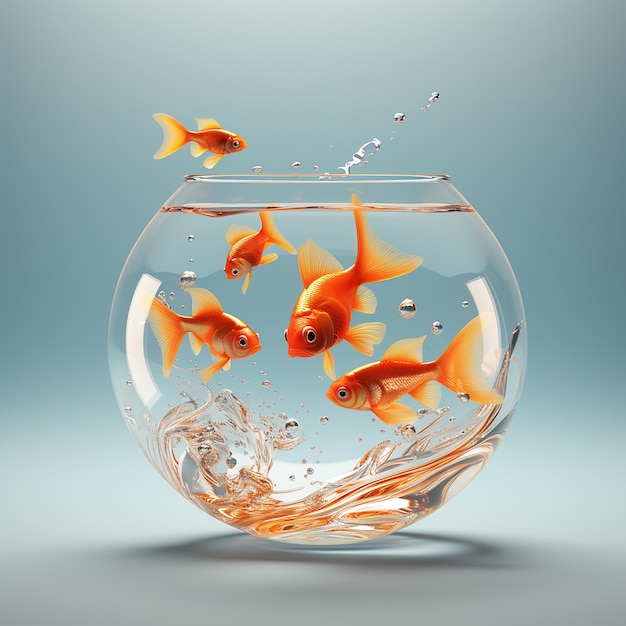 3D rendered a fish bowl with goldfish in it