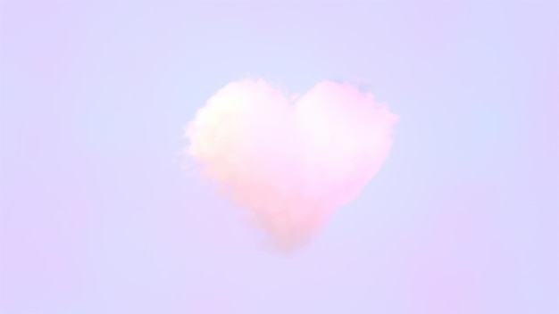 Photo 3d rendered fluffy heart shaped clouds sky.