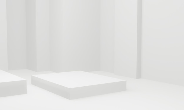 Photo 3d rendered  geometric stage. white room background.