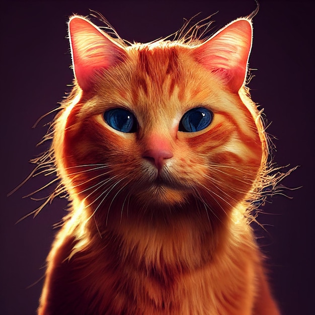 A 3D rendered ginger cat with messy hairs