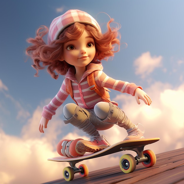 3d rendered girl on a skateboard enjoying skating