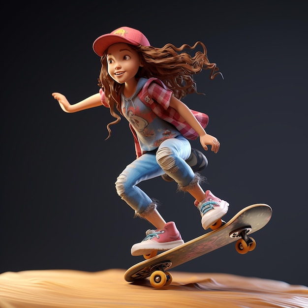 3d rendered girl on a skateboard enjoying skating