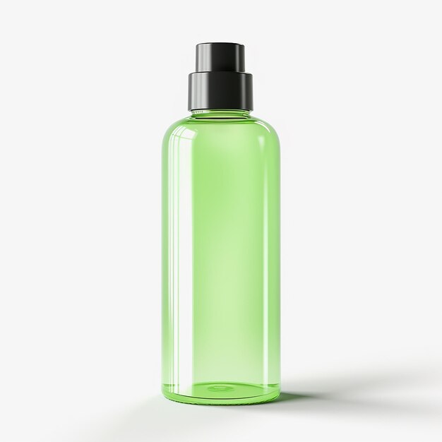 Foto rendering 3d una bottiglia di lozione di vetro su uno sfondo bianco nello stile del colore dinamico