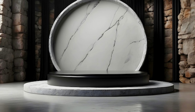 3d rendered glossy marble podium mockup for luxury product presentation ancient stone backdrop