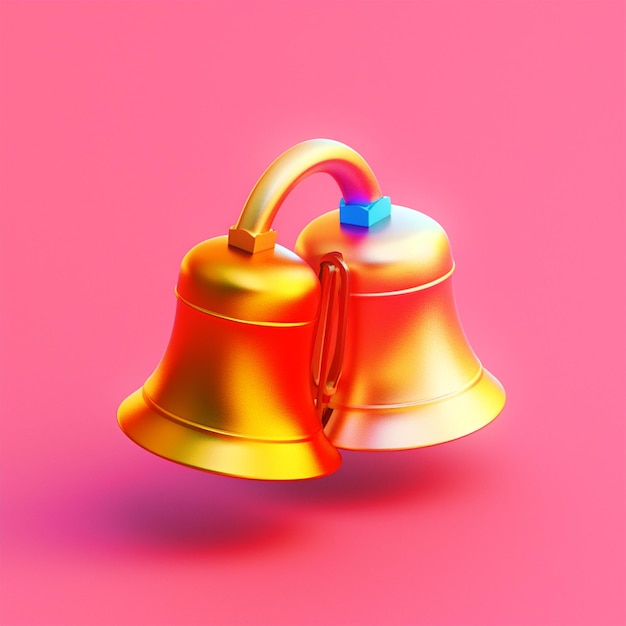 3D rendered golden metallic bells on isolated background