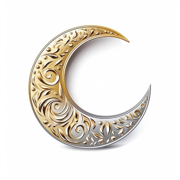 3D rendered golden ornamental Eid Crescent moon