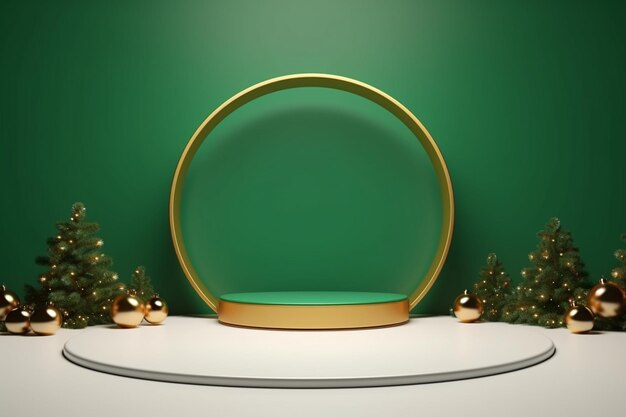 3d rendered green podium display for merry christmas event
