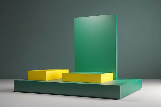 Photo 3d rendered green and yellow product stand podium mockup