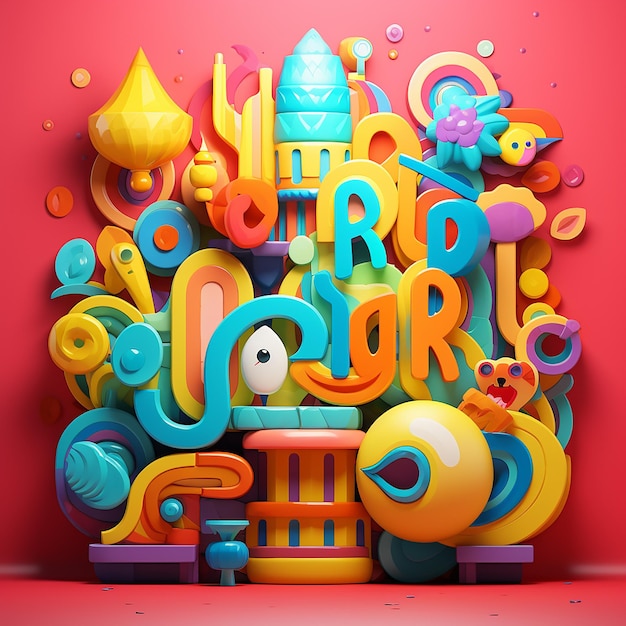 3d rendered groovy cartoonstyle designs with words storytelling style bright colors