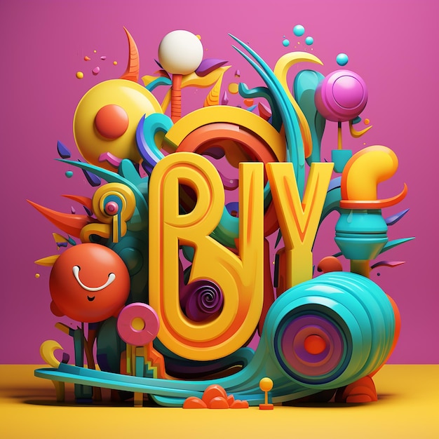 3d rendered groovy cartoonstyle designs with words storytelling style bright colors