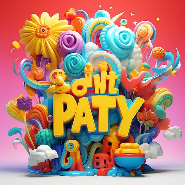 3d rendered groovy cartoonstyle designs with words storytelling style bright colors