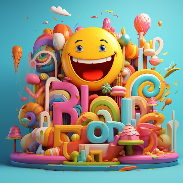 3d rendered groovy cartoonstyle designs with words storytelling style bright colors