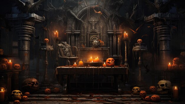 3D rendered halloween themed podium scene