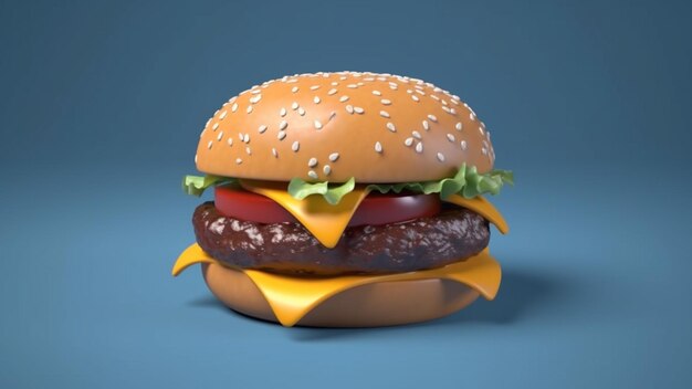 Photo a 3d rendered hamburger with cheese and tomato on it