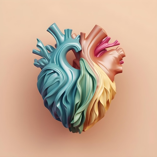 3D Rendered Human Heart Logo in pastel colors on beige background