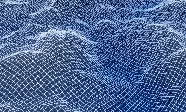 3D rendered  ice mountain grid. Abstract topography.