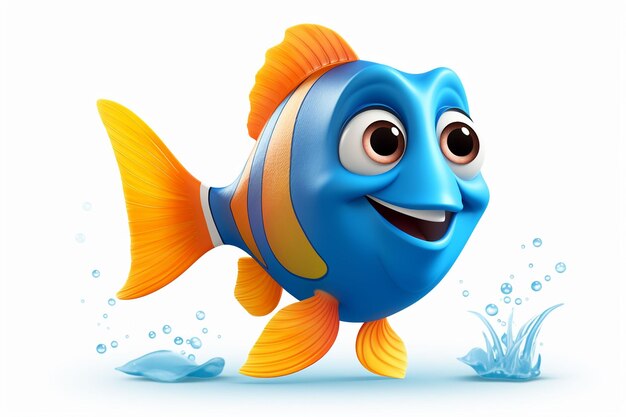 Photo 3d rendered illustration of cartoon character of goldfish with happy expression ai generated