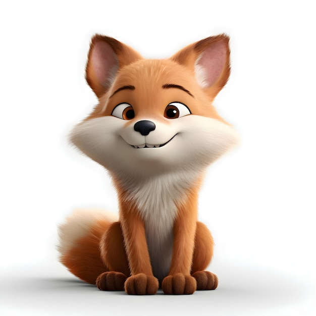 3D rendered illustration of a cute cartoon fox sitting on white background