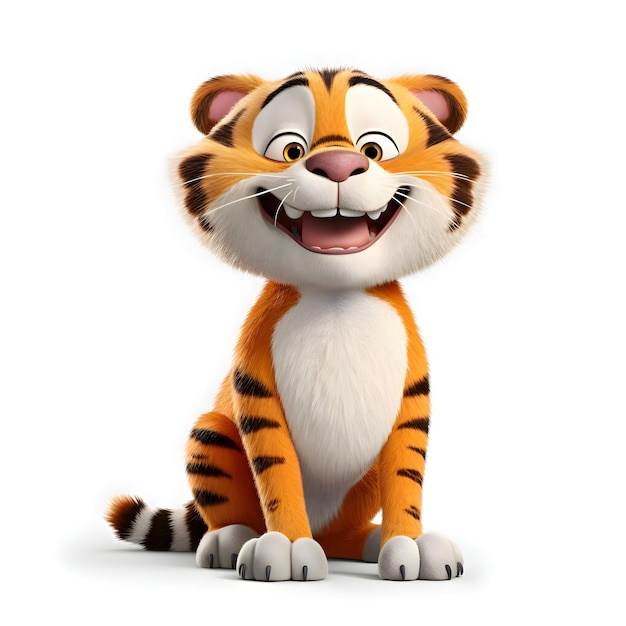 3d rendered illustration of a cute tiger cartoon character with white background