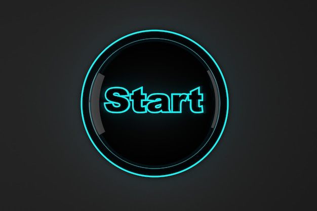 Photo 3d rendered illustration of a glowing start button.