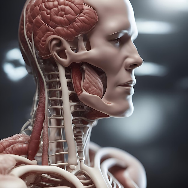 男性の体内解剖学を描いた3Dイラスト - 脳と内臓