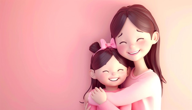 3D rendered illustration of Mother and daughter hugging